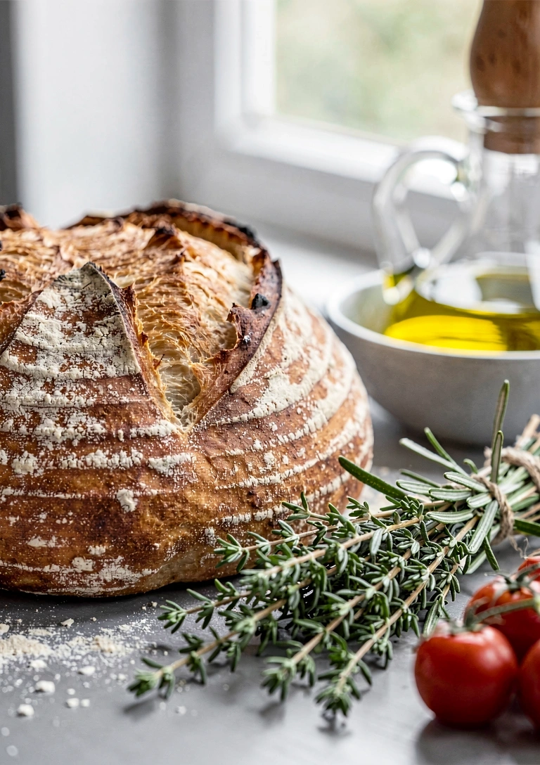 Pan artesanal y hierbas aromáticas